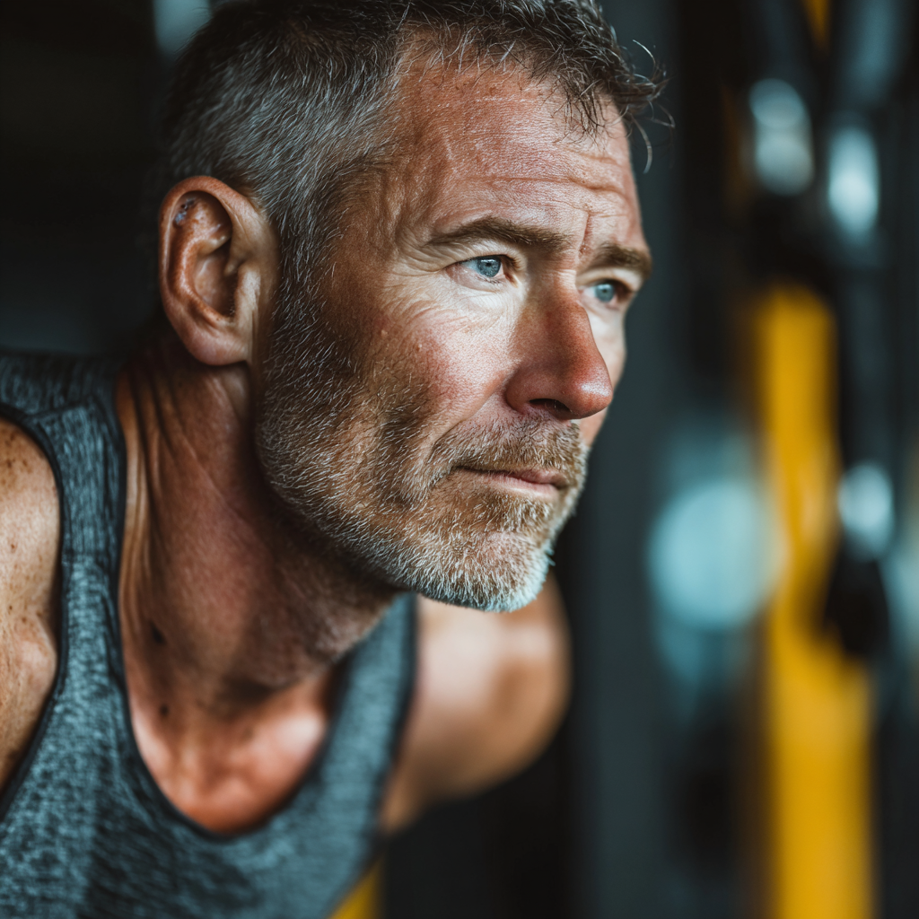 Mature man performing functional training exercises in modern gym setting